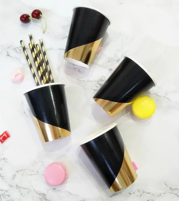 8 комплектов десертные тарелки из черного золота|Одноразовая посуда для