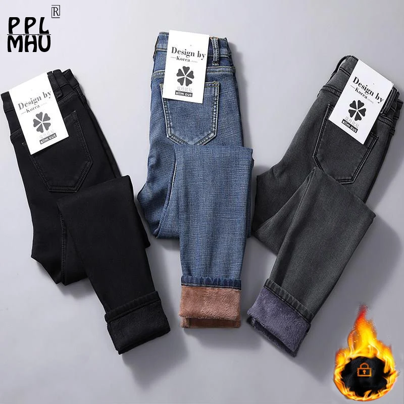 Ковбойские Стрейчевые брюки с высокой талией модные высокое качество плюс