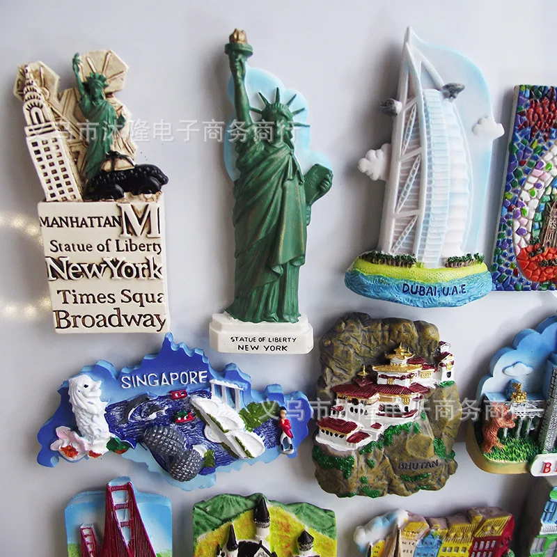 Магниты на холодильник туристический сувенир Нью-Йорк Берлин Сингапур Дания