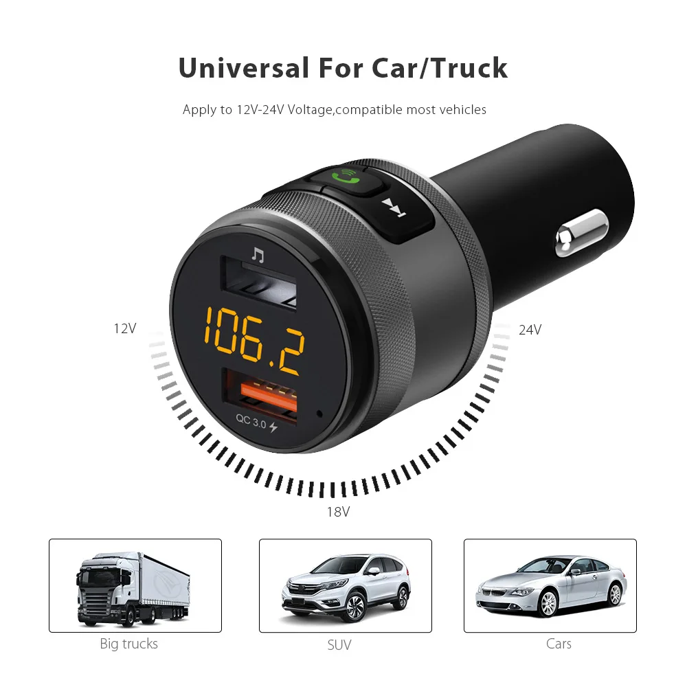 Автомобильный FM передатчик AUCU Bluetooth 5 0 быстрая зарядка USB двойное зарядное