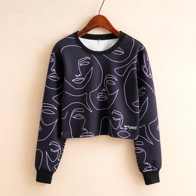 Женский Укороченный свитшот с длинным рукавом и капюшоном|Женские толстовки