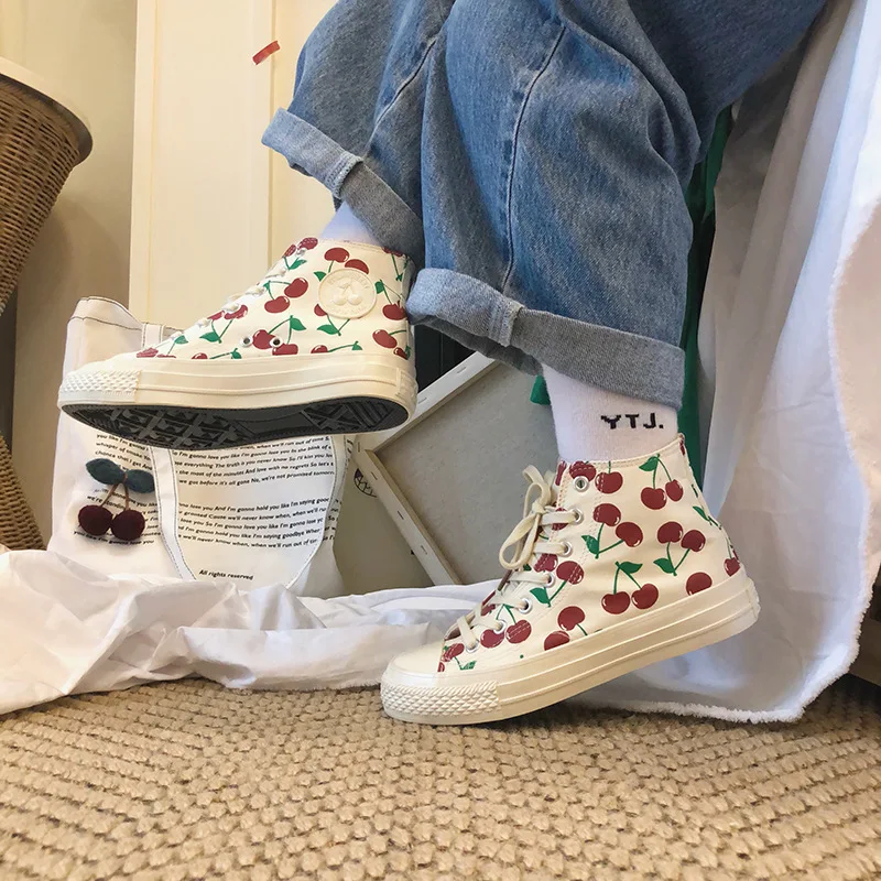 Женские парусиновые туфли с высоким берцем кеды ручной работы вулканизированной