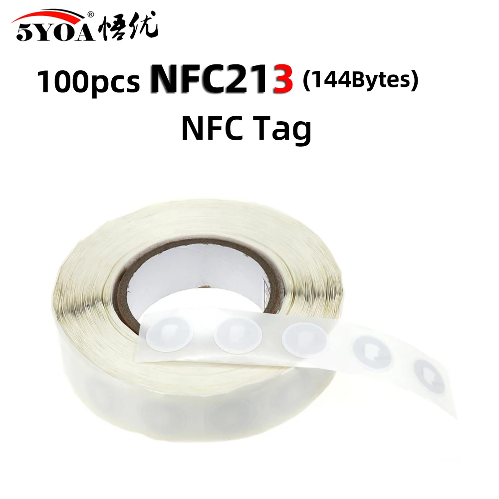 100 шт./лот, наклейка с NFC-меткой, 13,56 МГц, ISO14443A, Ntag 213, наклейки, универсальная метка Ntag213, RFID для всех телефонов с поддержкой NFC - изображение