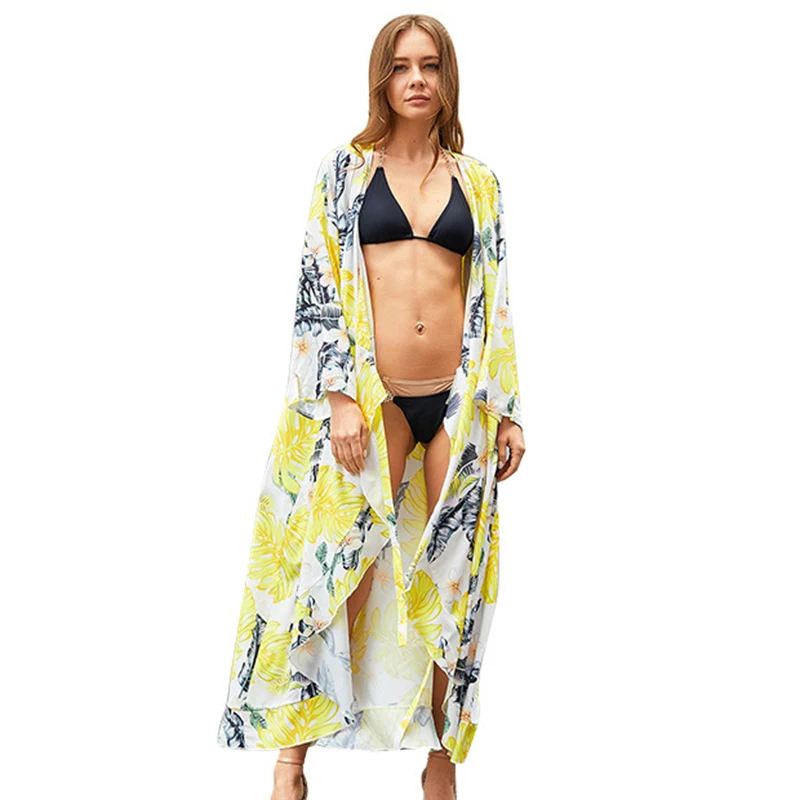 

Robes Women 2021 Long Sleeve Cardigan Elegant Summer Beach Dresses Casual Holiday Seaside bathing Suit Cover ups coat