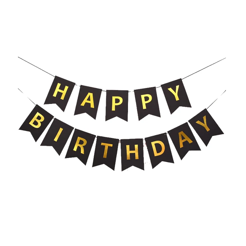 

Small size black gilded happy birthday fishtail flag paper card happy birthday balloon ballons decoration birthday 1st birthday