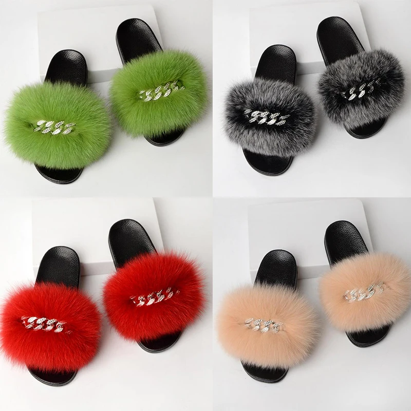 

Women Fashion Fluffy Real Natural Fur Sandals Wholesale Sandals Leisure Travel Slippers Beach Flip Flops Luxury Fur Slides