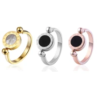 stainless steel classic design can be rotated enamel and shell roman numeral woman brand finger rings fashion jewelry