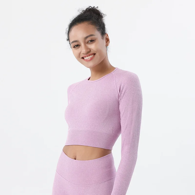 

Трикотажные штаны для йоги, бесшовный фитнес-костюм, нейлоновый Быстросохнущий костюм для йоги, Женский костюм с длинным рукавом