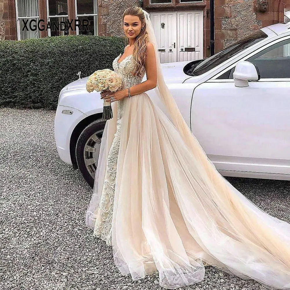 Роскошное кружевное свадебное платье с юбкой годе 2020 Милое Свадебное открытой