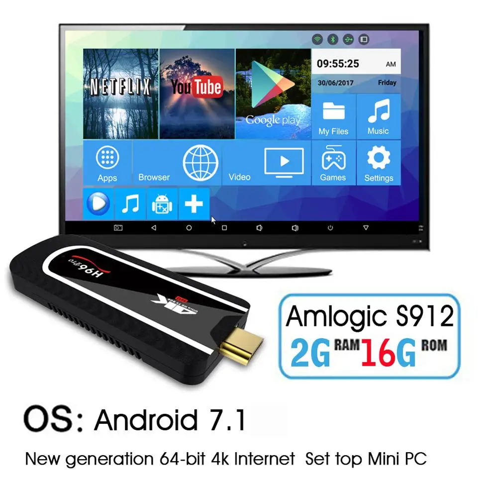 ТВ приставка H96 Pro на Android 7 1 мини ПК Восьмиядерный Amlogic S912 64 бит True 4K HDR адаптер для