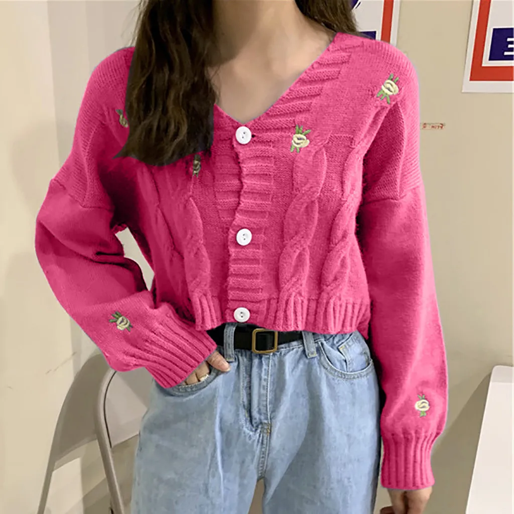 Женский вязаный Свободный кардиган Free Ostrich Повседневный свитер с вышивкой