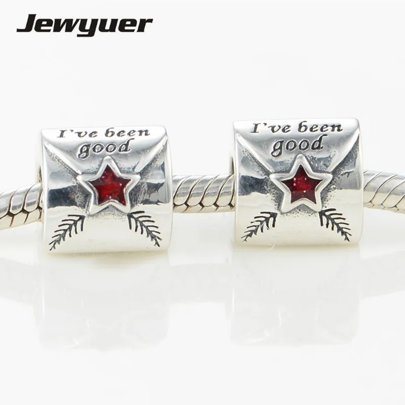 

Silver Letter to Santa with red Enamel charms 925 Sterling Silver fine jewelry Fit charm beads Bracelets DIY for women BE251