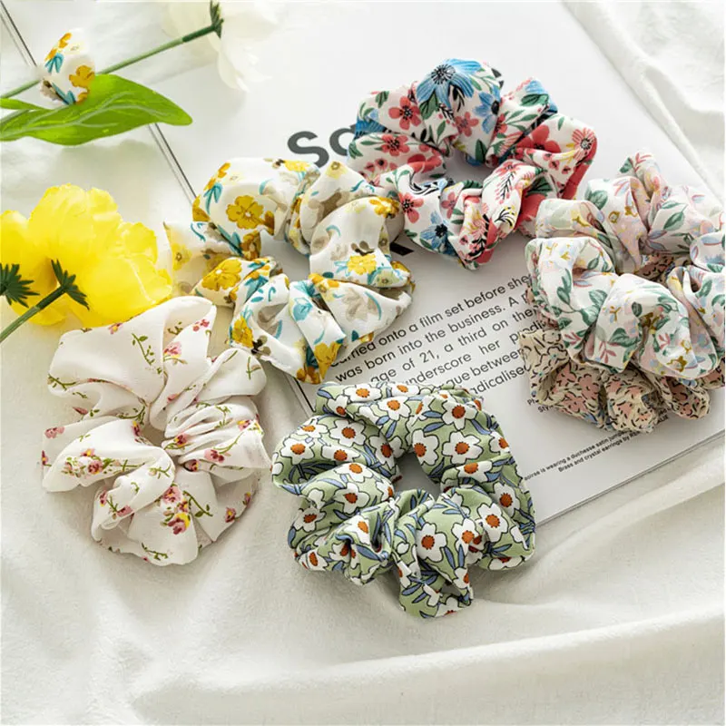 

Floral Scrunchies Hair Ties Rope Girls Ponytail Holders Vintage Rubber Band Elastic Hair Band Fashion Hair Accessories