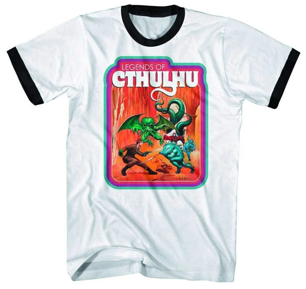 

Legends Of Cthulhu Battle Scene Mens White Ringer T-Shirt