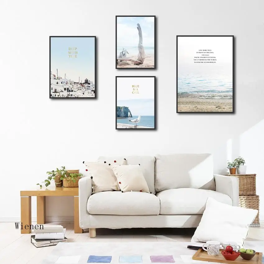 

Nordic Simple And Fresh Mediterranean Style Poster Ocean Landscape Beach Photos Canvas Painting Wall Art Living Room Decoration