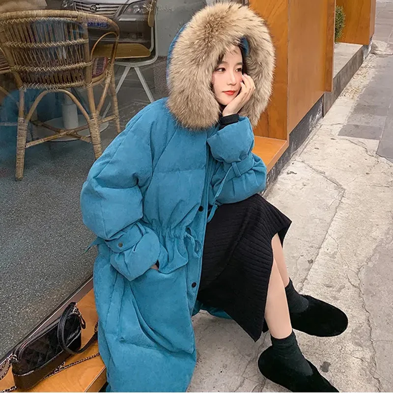 

Women Winter Casual Velvent Parkas Female Warm Fur Collar Snow Thick Warm Long Outerwears Lady White Duck Down OverCoats