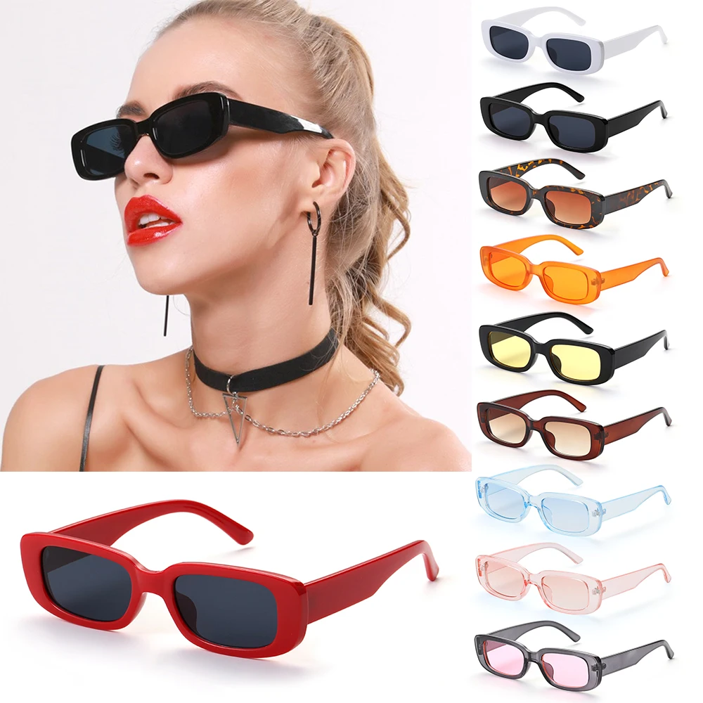 Модные женские очки в стиле ретро маленькие прямоугольные солнцезащитные с