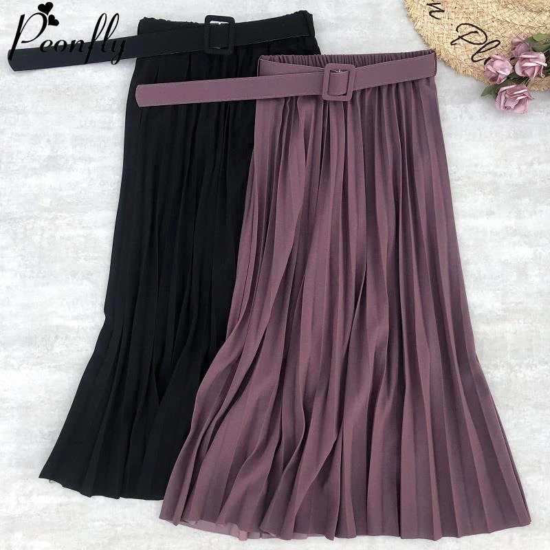 PEONFLY Новые Женская обувь с модной ременной однотонные Цвет плиссированная юбка
