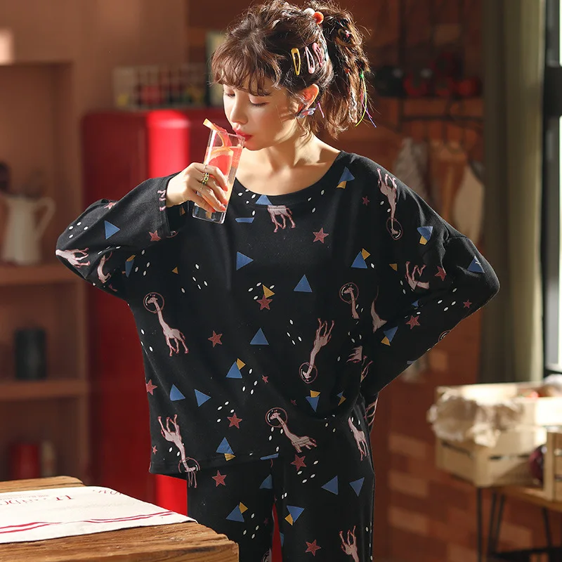 

SLPBELY Women Pajamas Cotton Long Sleeve Cartoon Keep Warm Long Sleeve Trousers Two-Piece Pajamas Sweet Lovely Student Pajamas