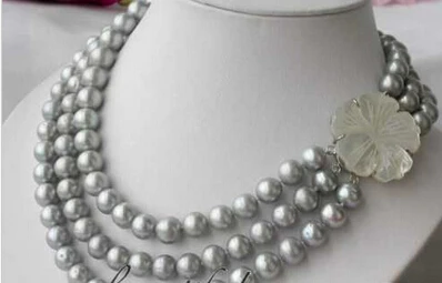 

hot saleAA 3row 11mm round gray freshwater pearl necklace