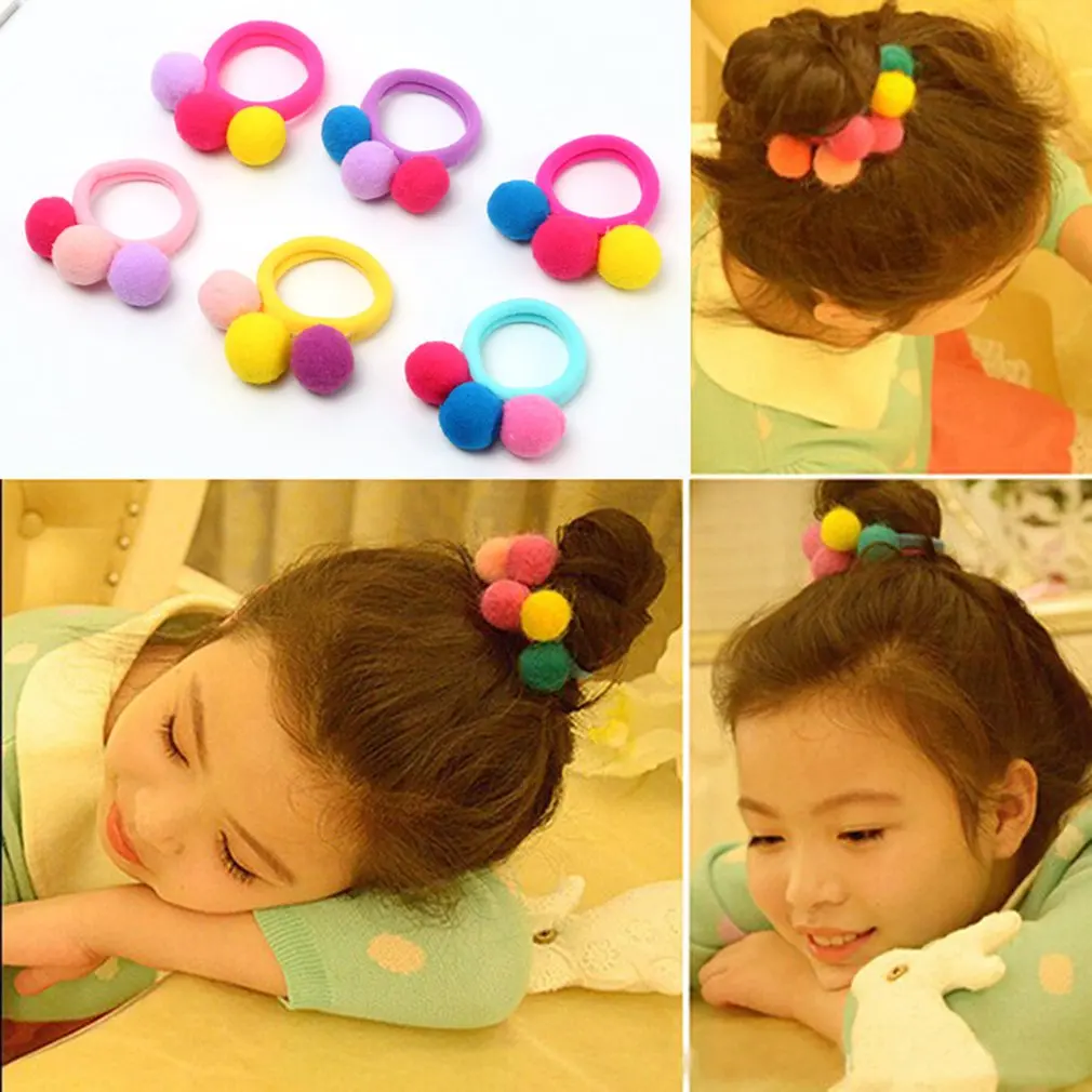 

Children's Fur Ball Hair Ring Autumn And Winter Models Ponytail Head Rope Little Girl Cute Colored Balls Hair Accessories