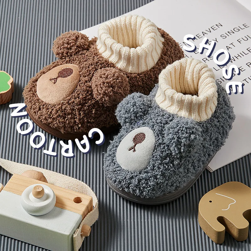 

Plush Warm Cartoon Bear Children Home Shoes Little Kids House Footwear New Fashion Toddler Girls Slippers for Baby Boy Slippers