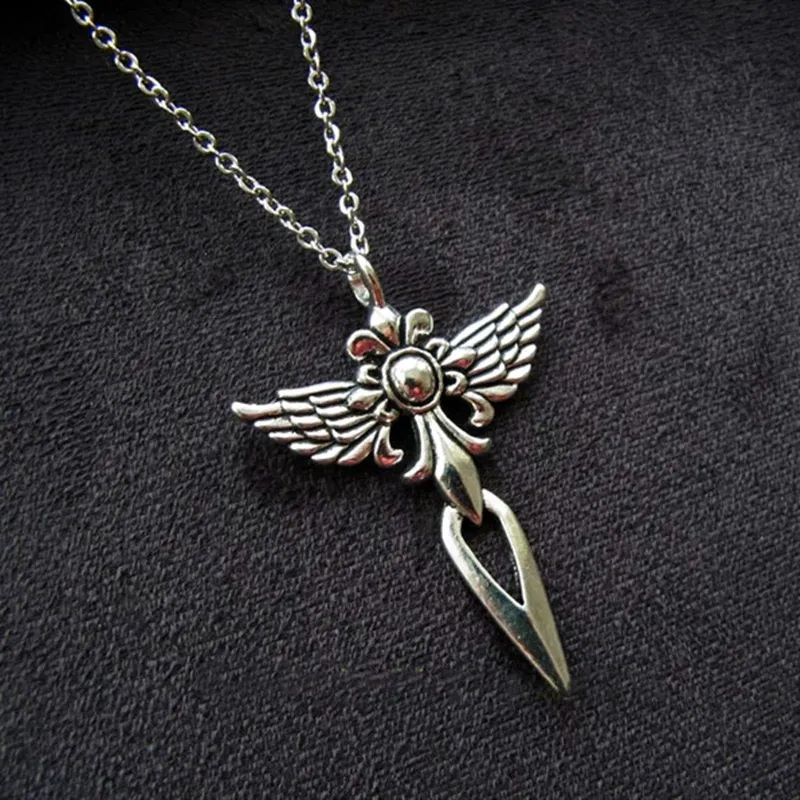

1pcs Antique Silver Plated Angel Wings Cross Pendant Retro Necklace Accessories Jewelry For Women Gifts