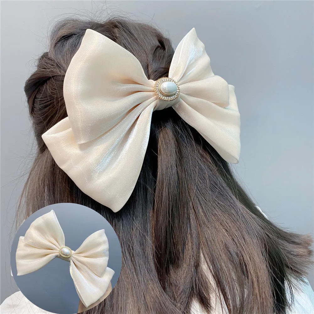 

Glossy Big Bow Hairpin Women Girls Shiny Hair Barrette Vintage Pearls Hair Clip Ladies Hairgrip 2021 Fashion Hair Accessories