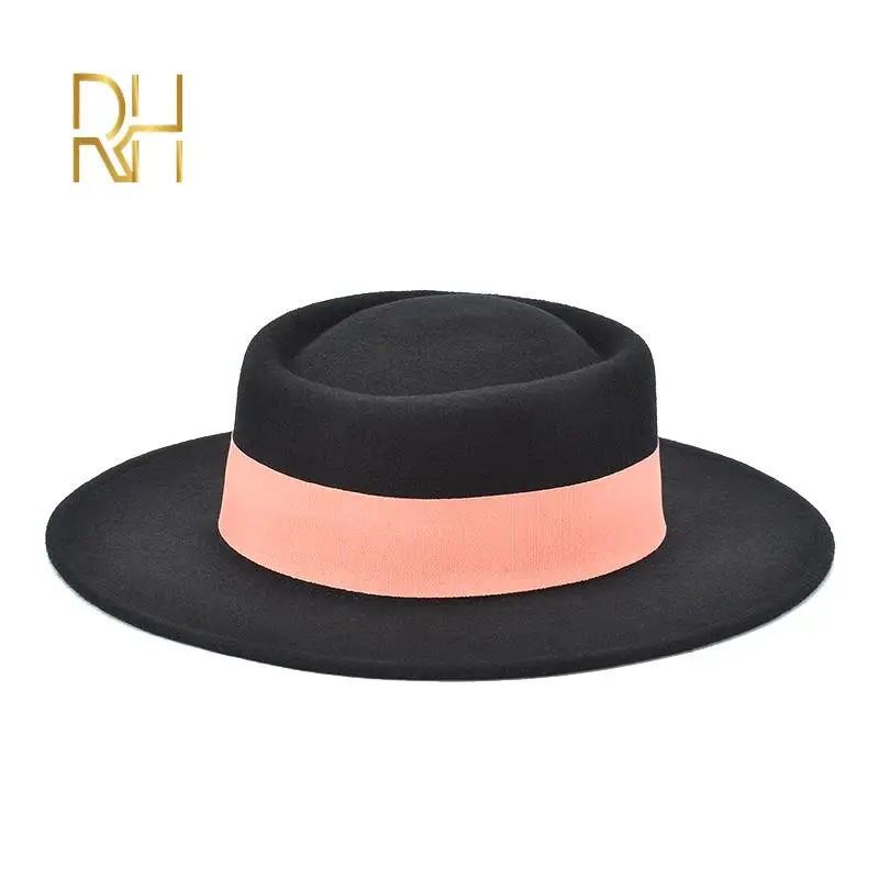 Шляпа Женская фетровая с лентой и плоскими полями из 100% шерсти | Аксессуары для