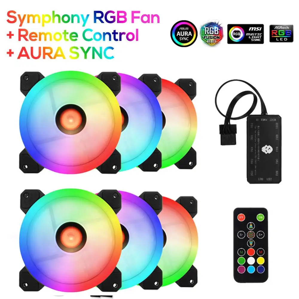 Кулер с RGB подсветкой 120 мм 6 контактов двойная подсветка 1/3/6 шт.|Кулеры и системы
