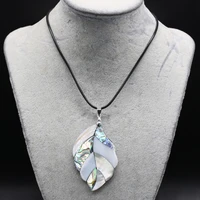 natural leaf shape mother of pearl shell pendant wax thread necklace for women jewelry accessories gift size 35x48mm length 55cm