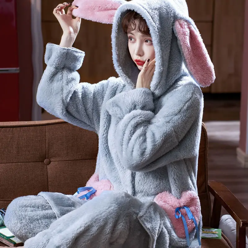 

Plus Size Pajamas for Teenagers Winter Night Suits for Women Girls Velvet Sleepwear Kawaii Cute Two Piece Set Winter Bedroom Set