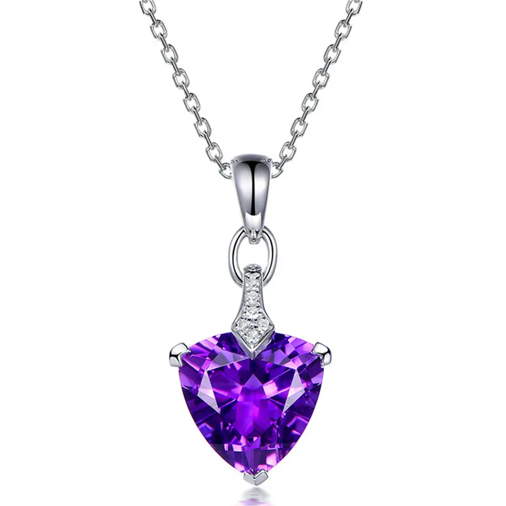Amethyst necklace Цитрин и аметист и Аквамарин подвеска в форме сердца с кристаллами ожерелье для женщин девушка алмаз ювелирные изделия золотистый Серебристый с розой 3 цвета подарок на помолвку - Цвет камня: Amethyst necklace