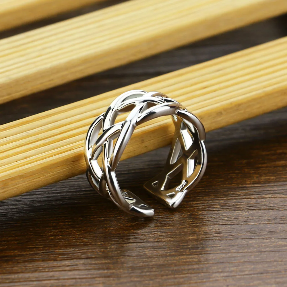 Новинка искусственное серебро простой стиль сетчатый дизайн широкое кольцо