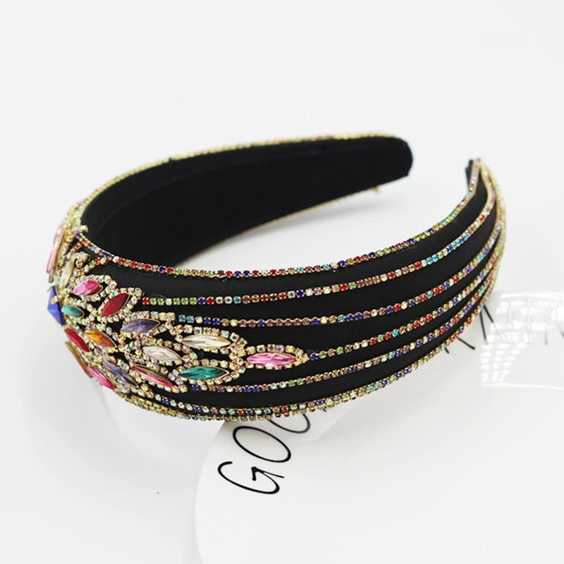 

Vintage Sponge Padded Headband Baroque Colorful Sunflower Rhinestone Hair Hoop 649C