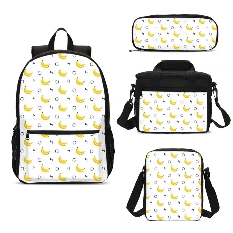 new children school bags 3d banana print 4 pcsset kids backpack girls women schoolbag with cooler box pencase mochila escolar free global shipping