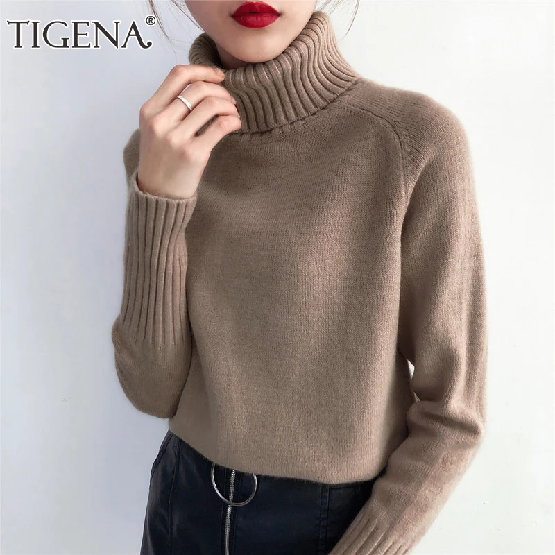 TIGENA, водолазка, свитер для женщин,, осень, зима, толстый, теплый, длинный рукав, вязанный, пуловер, свитер для женщин, джемпер для девушек