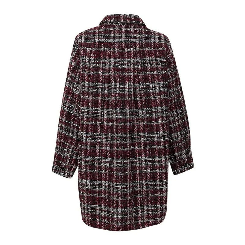 

Spring 2021 New Women's Wool Coat Wine Red Plaid Wool Jacket Long Jacket Female 2021 Slim Female Blazer Outwear