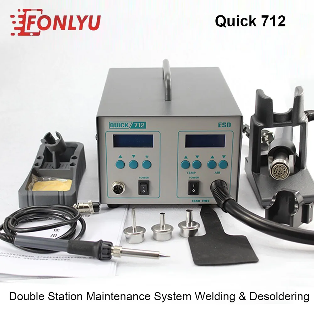 

QUICK 712 2 in 1 Soldering Station Hot Air Gun Rework Station Digital Display Adjustable Soldering Iron For PCB Soldering Repair