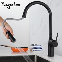 black brass deck mounted single hole ceramic plate spool rotation mixer cold and hot water pull out tap kitchen sink faucet