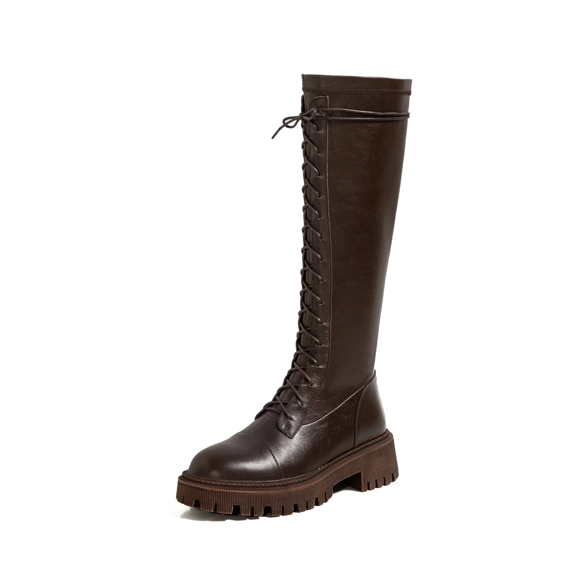 

New Fashion European American Style Knight Boots Women's Autumn Winter New Boots Knee-length Leather Thick-soled Lace-up Boots