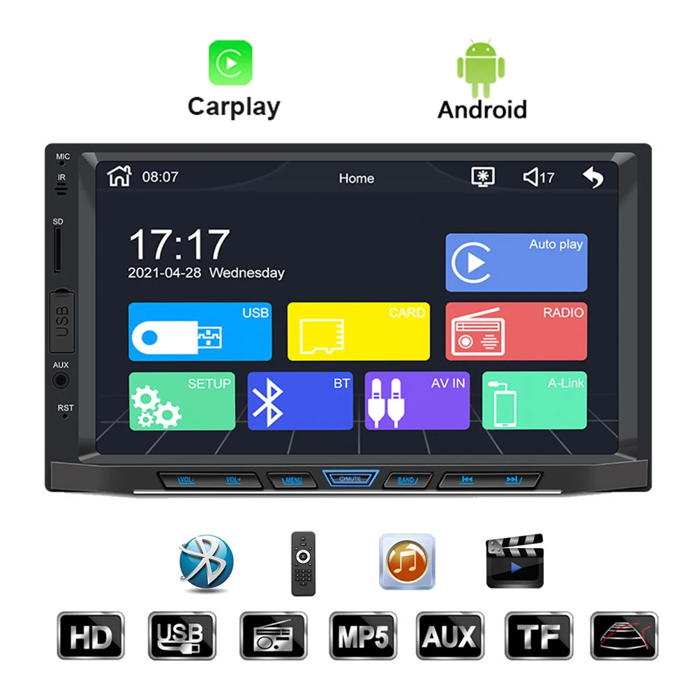 

Audio Radio Built-in GPS Navigation 7" HD Screen BT 5.0 Car MP5 Player 7 Colors Backlight For Carplay Android Auto Accessories