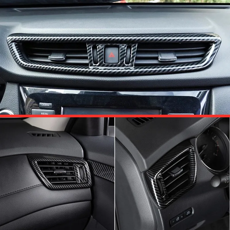 

For Nissan X-Trail XTrail T32 Rogue Qashqai J11 2014-2020 Carbon Fiber Car Front Console Air Condition Vent Outlet Cover Pattern