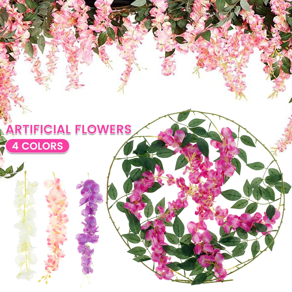 

Wisteria Artificial Flower Vine Ivy Leaf Garland Silk Rose Flowers Rattan String Vine Wedding Arch Flower Home Garden Decoration