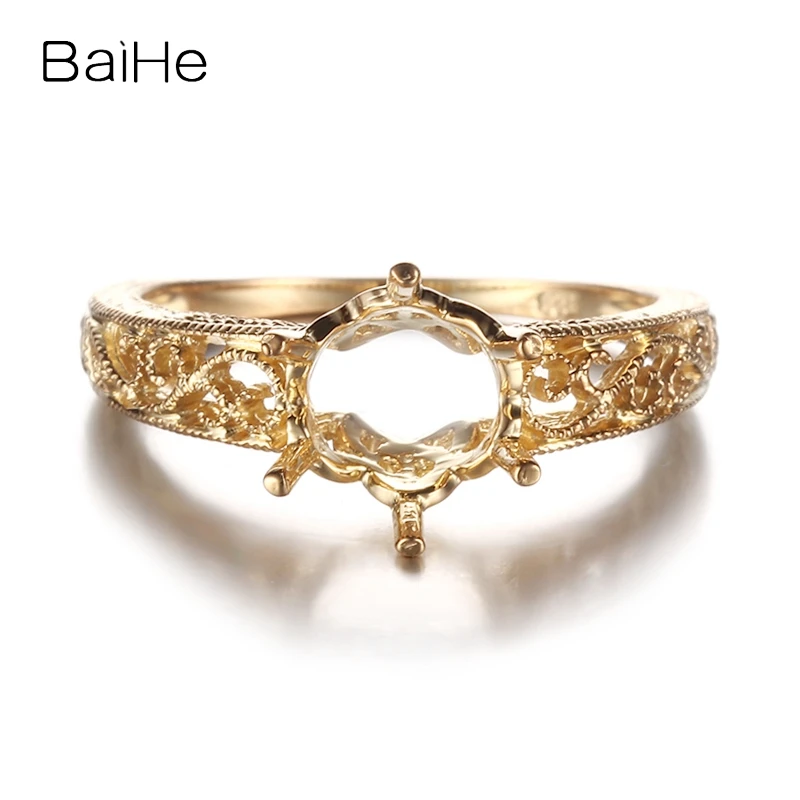 

BAIHE Solid 10K Yellow Gold Certified Round Cut Engagement Women Vintage Fine Jewelry Elegant unique Semi Mount Ring