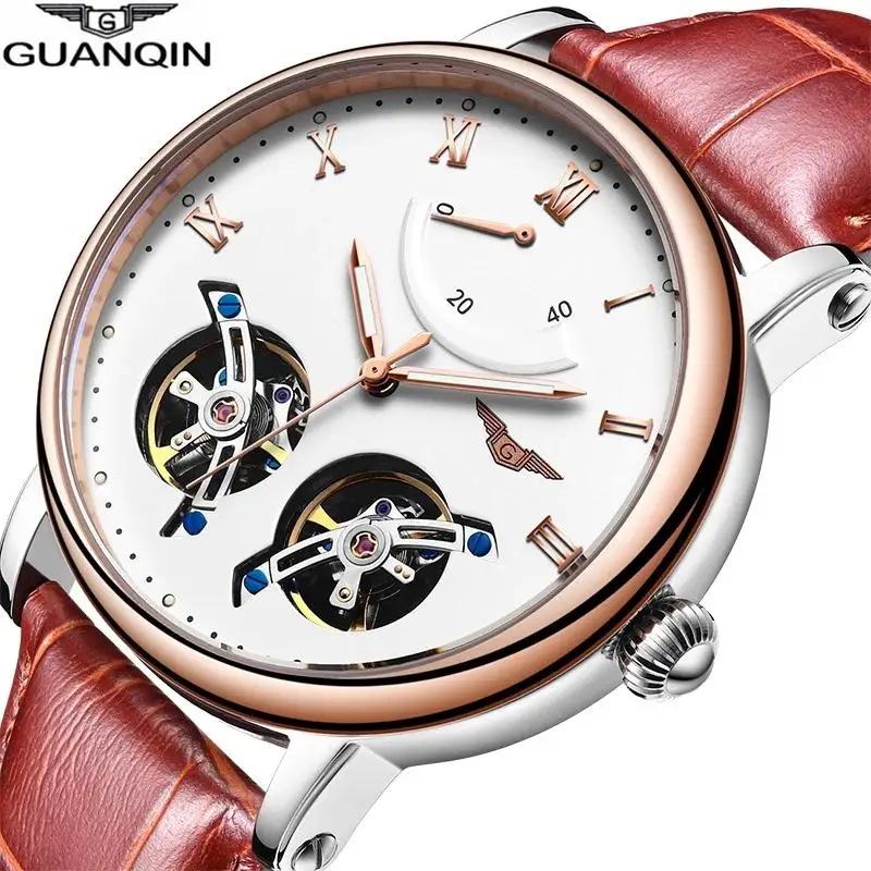 

Luxury Brand GUANQIN Watches Men Skeleton Mens Business Watch Fashion Durable Leather Tourbillon Automatic Mechanical Wristwatch