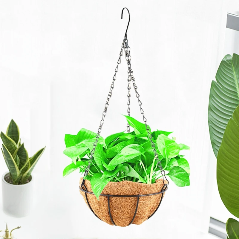 AYHF-Black Growers Hanging Basket Planter with Chain Flower Plant Pot Home Garden Balcony Decoration-8inch | Дом и сад