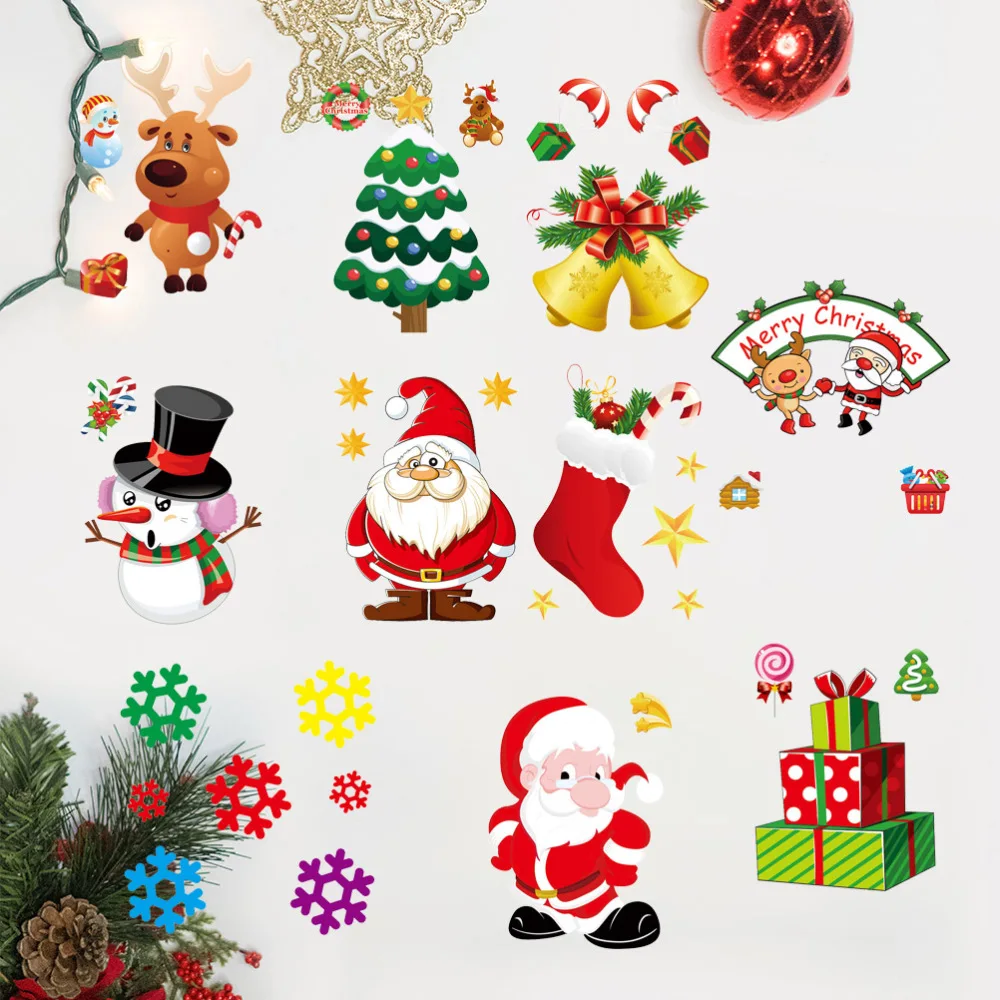 

30pcs Christmas Elements Sticker Door Window Static Sticker Decor Cartoon Sticker for Home Shopping Mall (10 Styles Each Three)