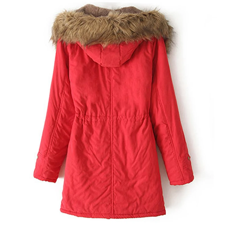 

Winter Jacket Women Fur Collar Parkas Slim Zipper Parkas Wool Hat Belt Hoodie Thicken Winter Coat Outwear Long Female Snow Coats