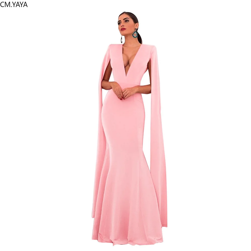 Женское длинное облегающее платье-накидка с глубоким v-образным вырезом и